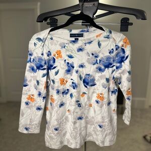 Scott White Top with Blue and Orange Floral Design
